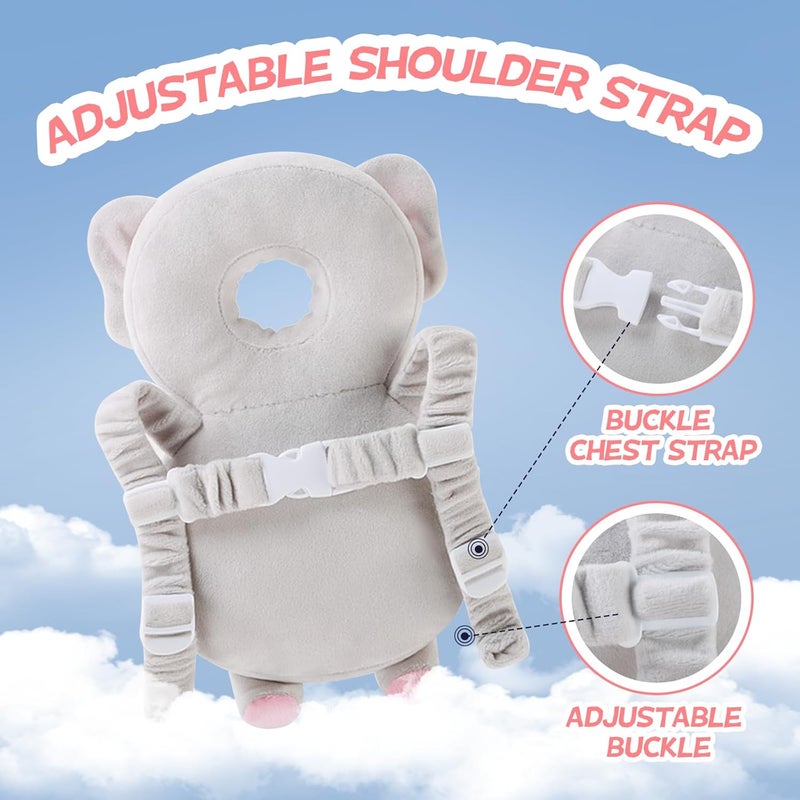 Pucmaoci Baby Toddler Head Protector, Baby Head Protection Backpack, Adjustable, Lightweight and Breathable, Grey Elephant - Image 4