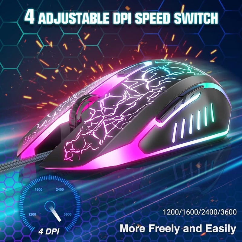 BENGOO Gaming Mouse with 7 Color Changing Light for PC, 2400 DPI Ergonomic Computer Mouse, USB Wired Mouse, 4 Adjustable DPI Levels, 6 Buttons for Notebook, Laptop, Macbook - Black - Image 2