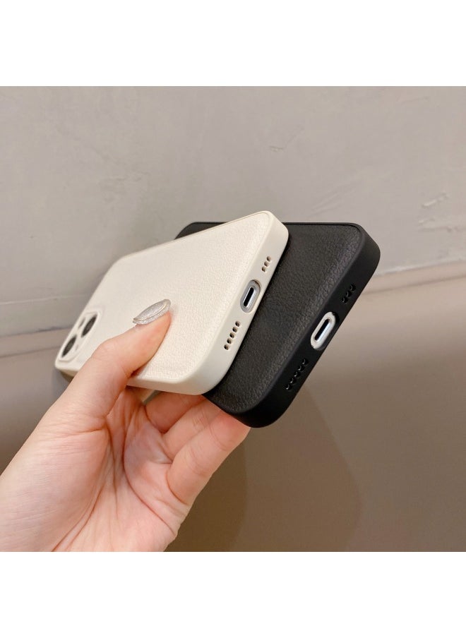 Generic - Litchi Pattern IPhone 13Pro Apple 12 Mobile Phone Case Solid Color Leather 11Pro Max Full Soft Applicable-Color:White-Applicable Model:iphone16promax - Image 1