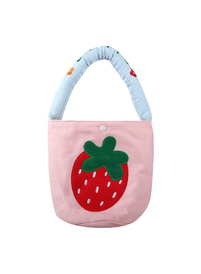 Large capacity embroidered strawberry pink canvas children's bag - Image 1