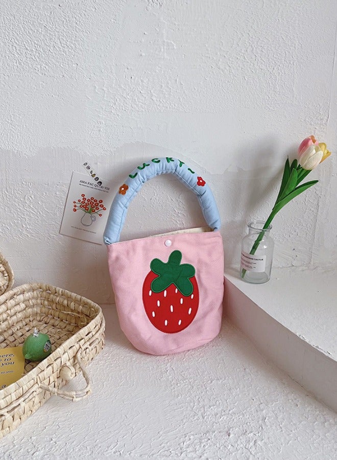 Large capacity embroidered strawberry pink canvas children's bag - Image 2