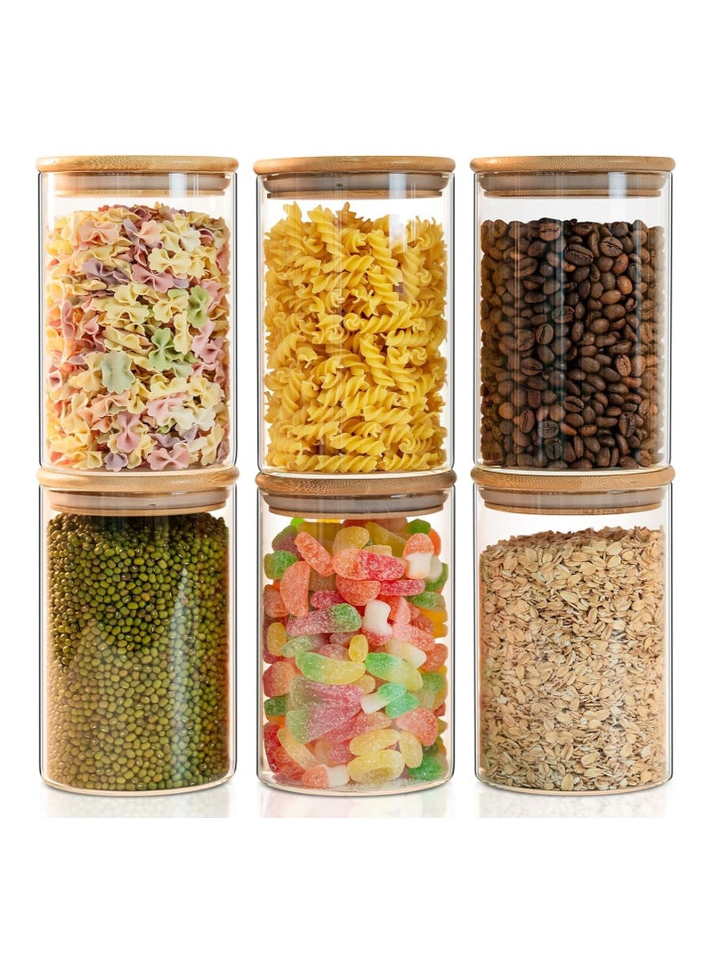 YQbest Glass Storage Containers with Bamboo Lids (32oz) Set of 6 - Borosilicate Glass Kitchen Jars, Clear Food Canisters for Candy, Coffee Beans, Snacks, BPA Free, Jars for Kitchen Storage - Image 1