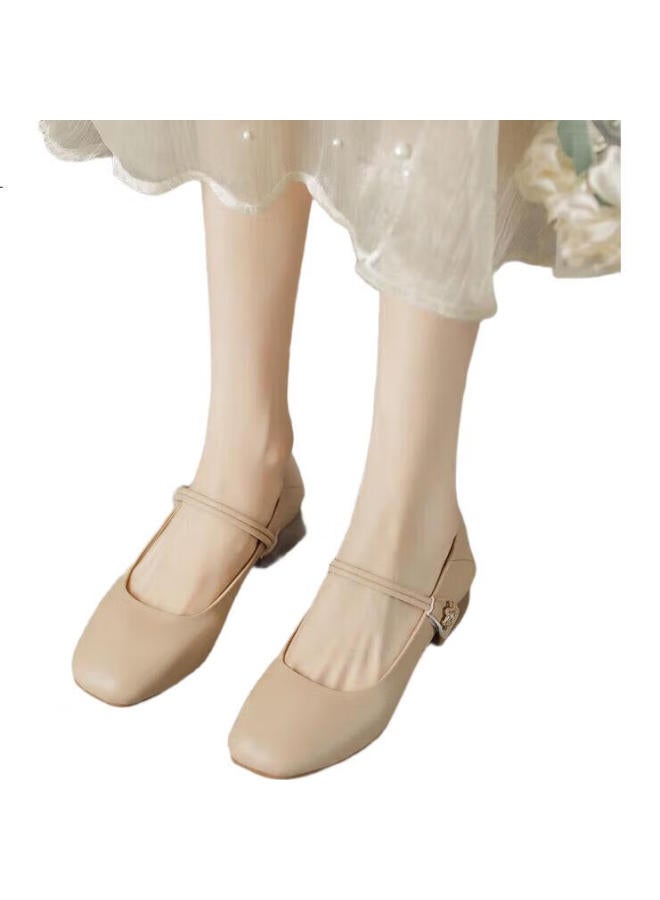 ZHR Mary Jane Shoes Women Elegant Comfortable Chunky Heel Single Shoes Women'S Temperament Commuting Shallow Mouth Women'S Shoes Ah506 Apricot 36 - Image 3