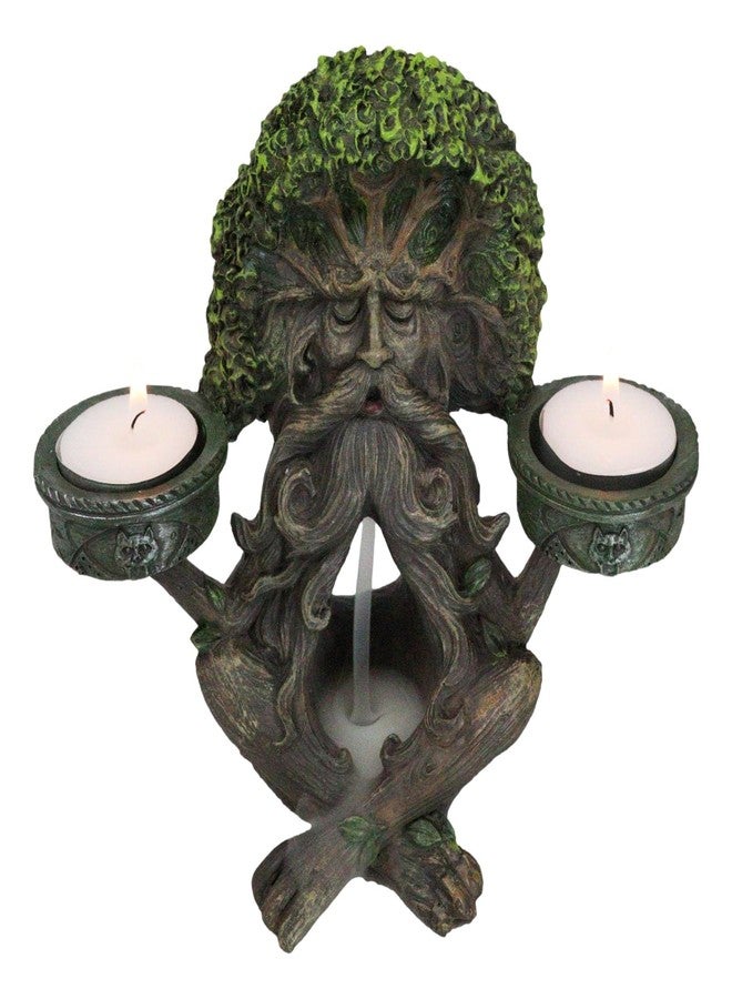 Ebros Gift Mystic Forest Celtic Greenman Tree Man God Ent Meditating Waterfall Smoke Backflow Incense Cone Burner and Double Votive Candleholders Figurine Horned God Tree of Life - Image 1