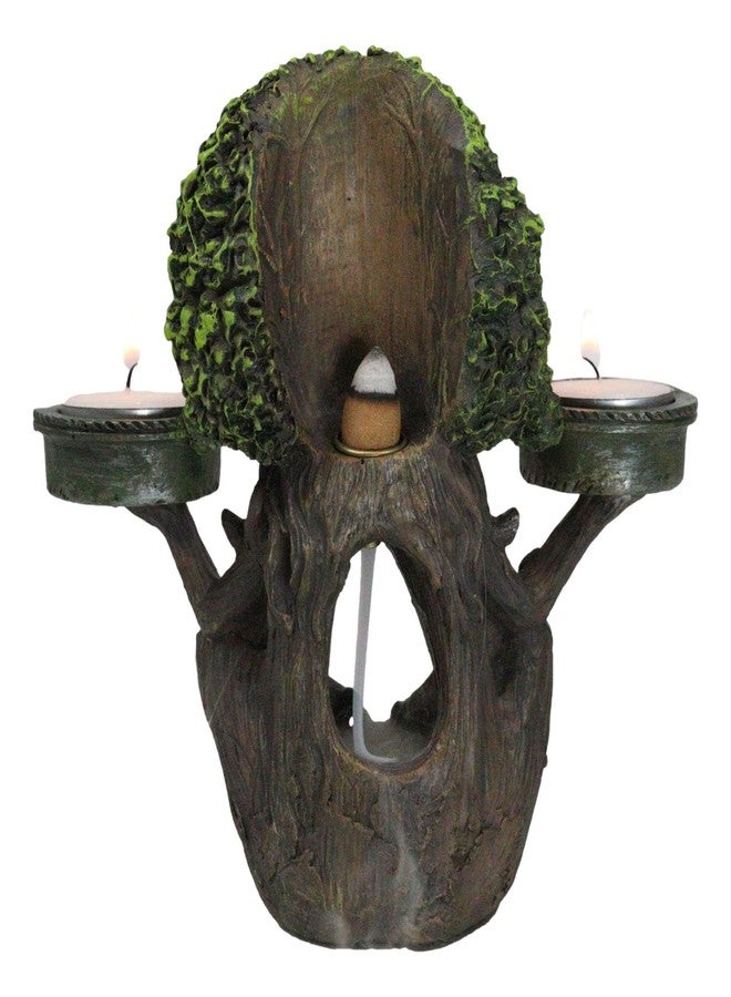 Ebros Gift Mystic Forest Celtic Greenman Tree Man God Ent Meditating Waterfall Smoke Backflow Incense Cone Burner and Double Votive Candleholders Figurine Horned God Tree of Life - Image 3