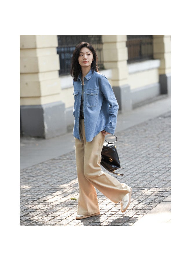 dme Demana Vintage Washed Color Spring And Autumn Women's Fashion High-end Denim Shirt, Women's Layered Base Top Shirt - Image 3