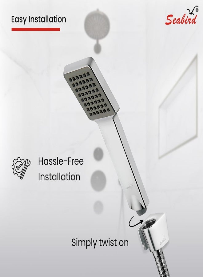 SEABIRD® Square Hand Shower with 1.5 Meter Stainless Steel Tube & ABS Hook | Chrome Finish Bathroom Shower Head | Durable & Easy Install - Image 5