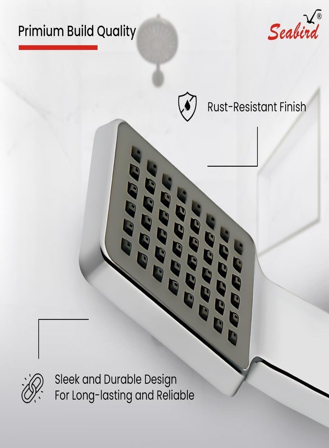 SEABIRD® Square Hand Shower with 1.5 Meter Stainless Steel Tube & ABS Hook | Chrome Finish Bathroom Shower Head | Durable & Easy Install - Image 3