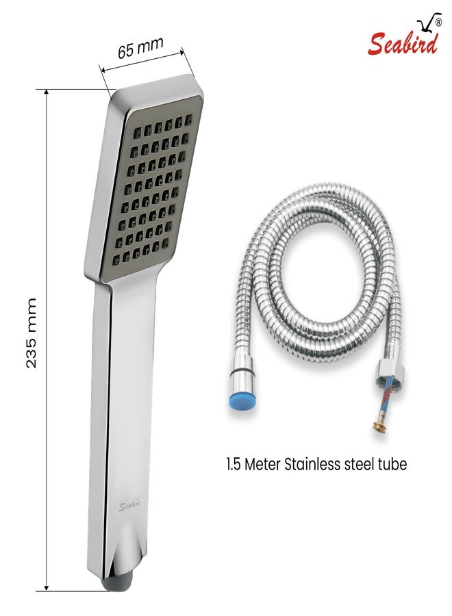 SEABIRD® Square Hand Shower with 1.5 Meter Stainless Steel Tube & ABS Hook | Chrome Finish Bathroom Shower Head | Durable & Easy Install - Image 2