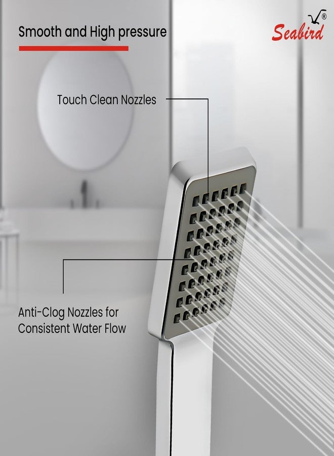 SEABIRD® Square Hand Shower with 1.5 Meter Stainless Steel Tube & ABS Hook | Chrome Finish Bathroom Shower Head | Durable & Easy Install - Image 4