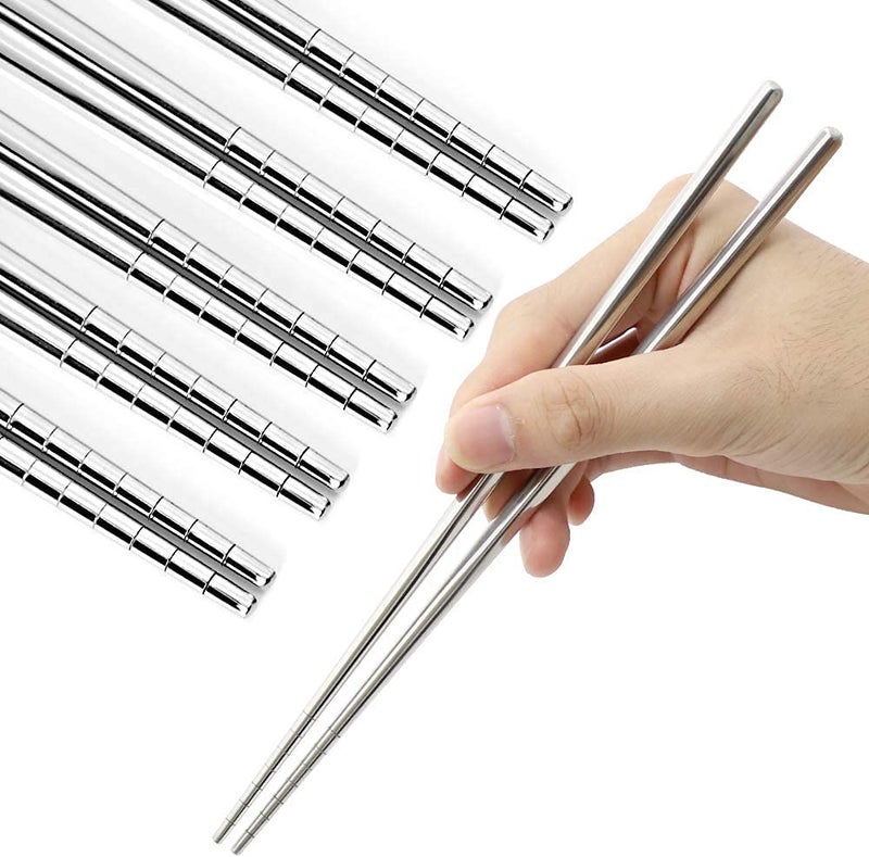 Iktu Iktu 5 Pairs Chopsticks Stainless Steel AntiSkid Antihot Design Vacuum Chopsticks - Image 1