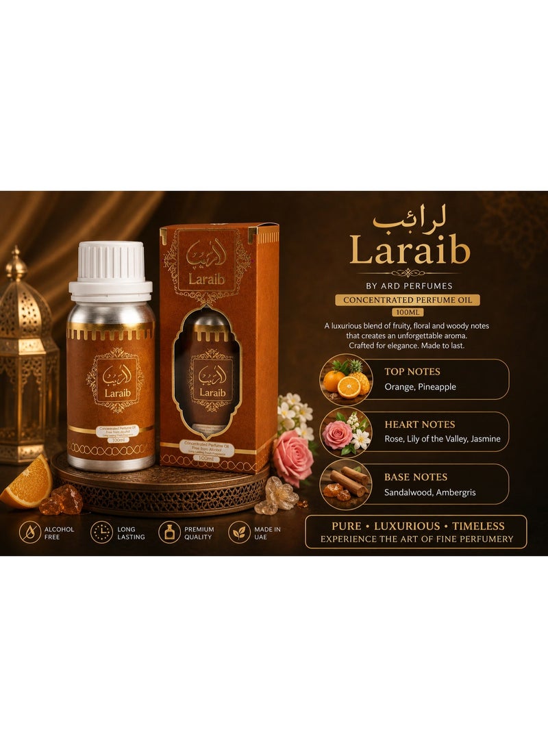 ARD PERFUMES Laraib Concentrated Perfume Oil 100ml by Ard Perfumes | Alcohol-Free Arabic Attar | Long Lasting Fragrance | Orange, Pineapple, Rose, Jasmine, Sandalwood & Ambergris - Image 3