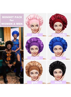 Himoswis 6 Pcs Satin Hair Bonnets For Black Womenhair Bonnet For Sleepingsleep Bonnets For Women/Menbonnet For Mensatin Bonnets For Curly Hair  - Image 3
