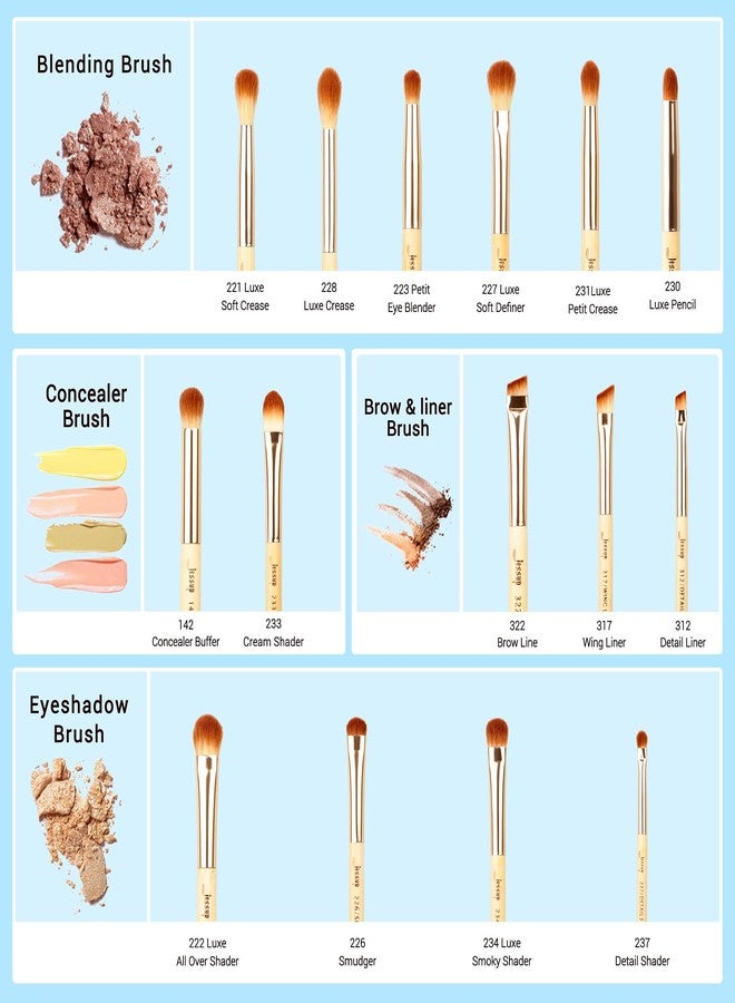 Jessup Eye Makeup Brushes Set, Premium Synthetic Eyeshadow Blending Concealer Eyebrow Eyeliner Brush, 15pcs Labeled Bamboo Make Up Brushes T137 - Image 2