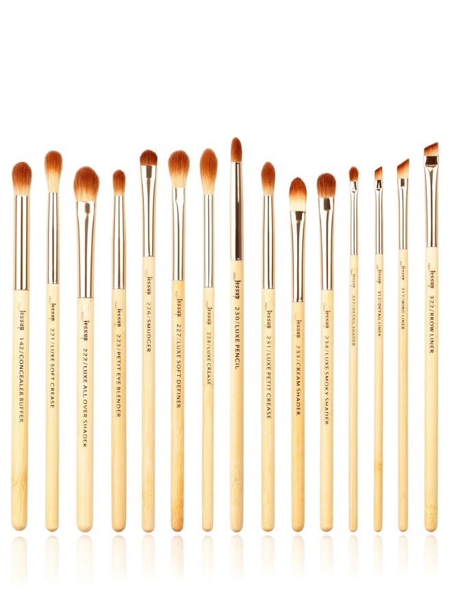 Jessup Eye Makeup Brushes Set, Premium Synthetic Eyeshadow Blending Concealer Eyebrow Eyeliner Brush, 15pcs Labeled Bamboo Make Up Brushes T137 - Image 1
