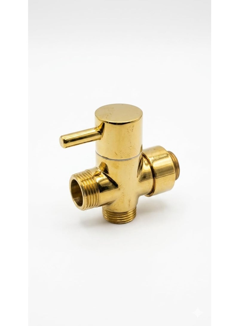 Brass 3 Way Diverter Valve Gold Shiny Bathroom Plumbing with 1/2 x 1/2 Swivel Knob
