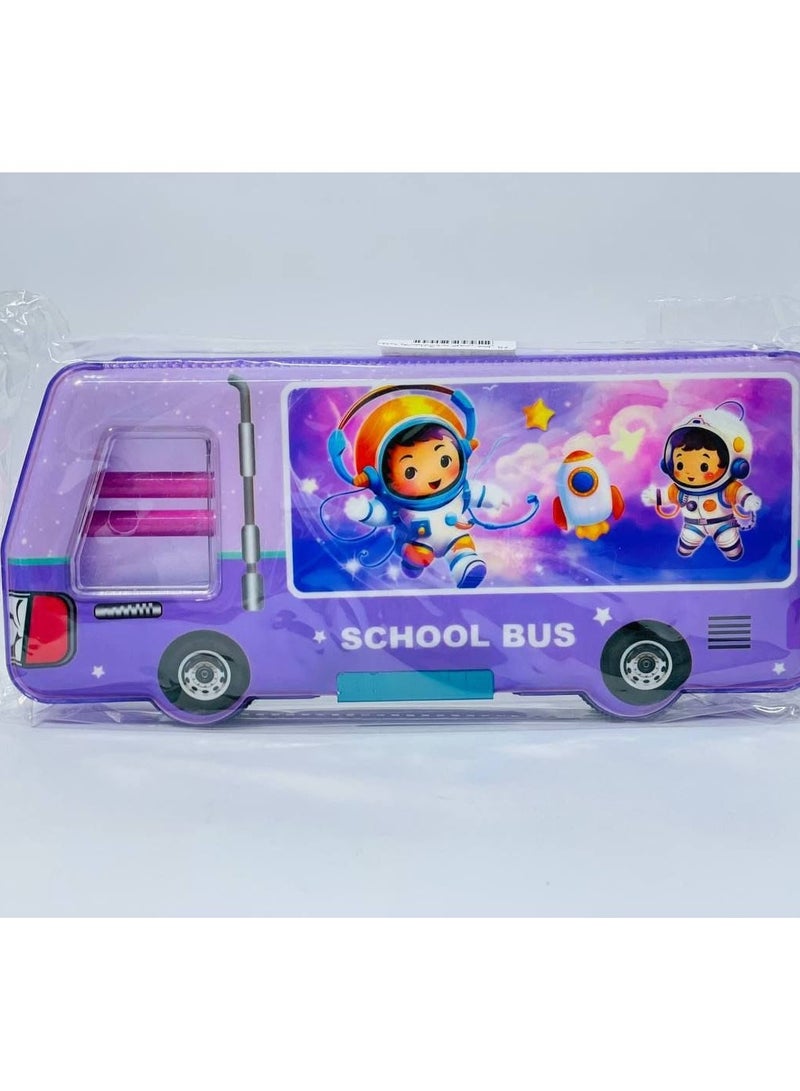 مقلمة المغنطيسي الاتوبيس  بالعجل  اولادي وبناتي  الخامة البلاستيك 2 باب ومعاه 2 قلم رصاص والبرايا في العجلة  بالألوان  المختلفة - Image 1