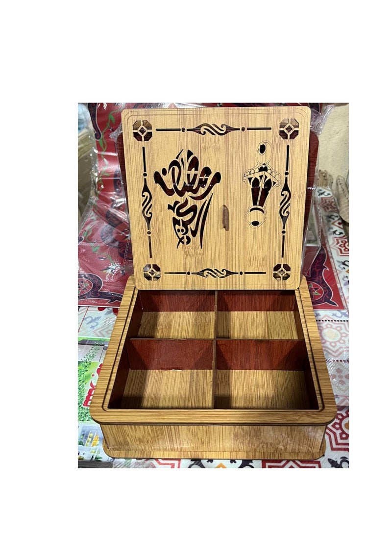 A divided snack plate, a divided wooden date bowl, or a divided square tea bag box - Image 1