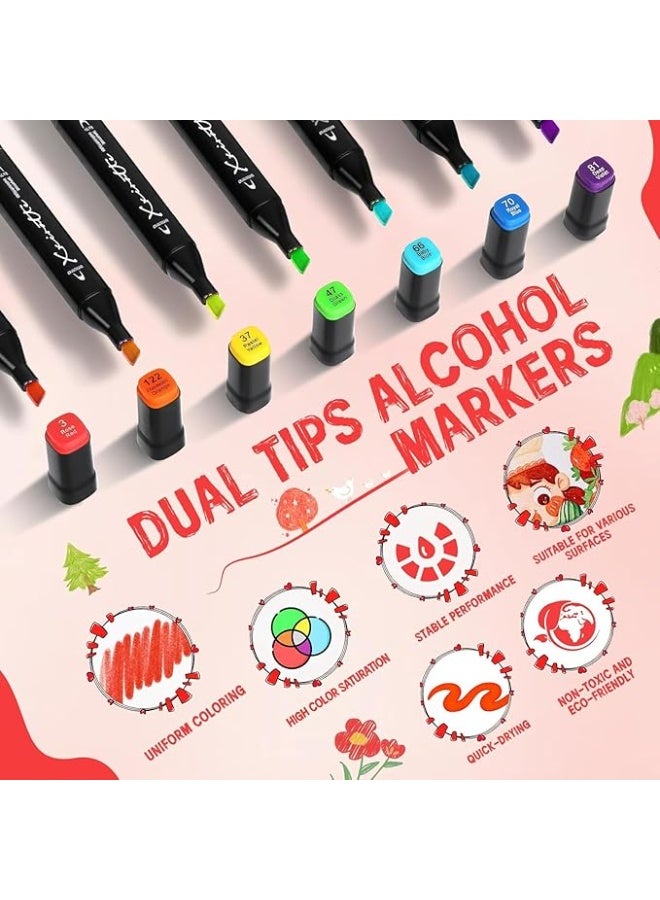 Alcohol Markers Set 60 Colors - Dual Tip Art Markers for Adult Coloring Books Professional Permanent Blending Marker Pens Artist Sets for Drawing Painting Sketching Illustration Kids Gifts - Image 2