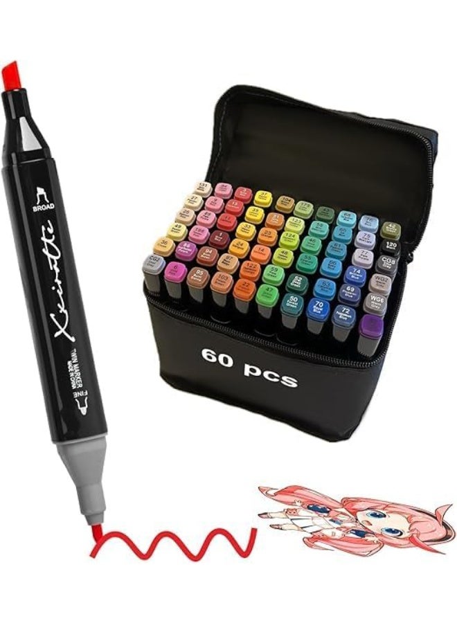 Alcohol Markers Set 60 Colors - Dual Tip Art Markers for Adult Coloring Books Professional Permanent Blending Marker Pens Artist Sets for Drawing Painting Sketching Illustration Kids Gifts - Image 1