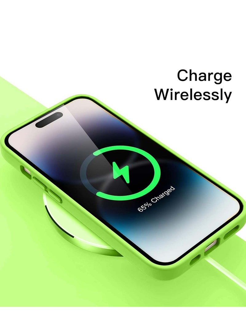 Techie غطاء خلفي ناعم من السيليكون مع بطانة داخلية من الألياف الدقيقة مغناطيسية مدمجة لهاتف Apple iPhone 14 Pro Max - أصفر وأخضر - Image 5