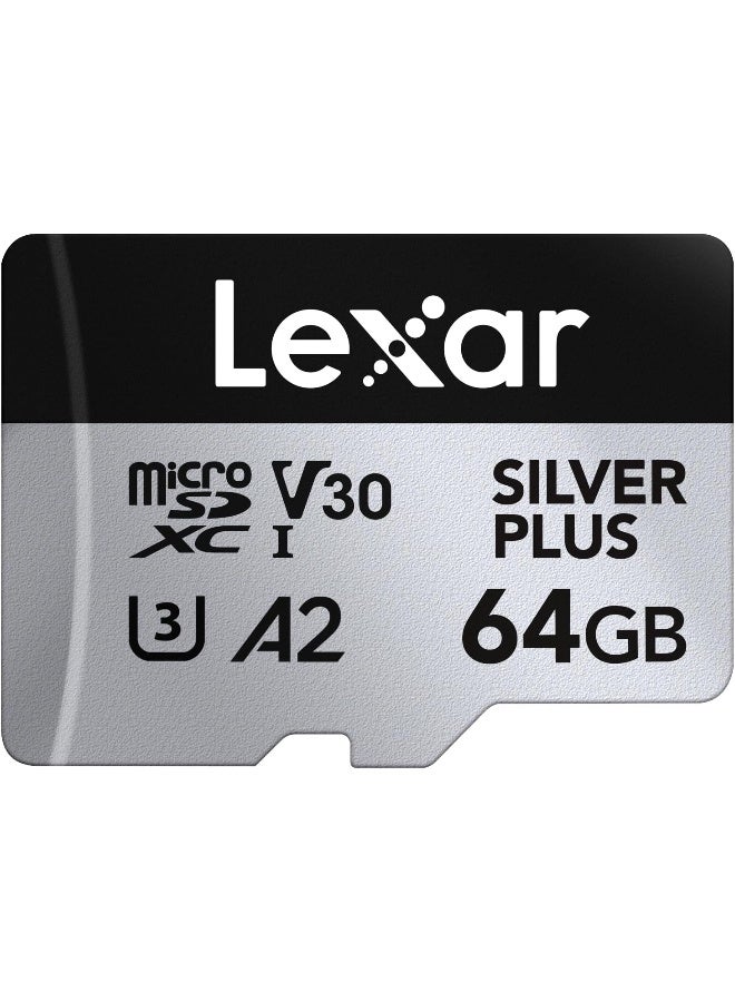 Lexar 64GB Professional SILVER PLUS microSDXC™ UHS-I Card, Up to 205MB/s read, 100MB/s write speeds - Image 1