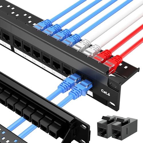 LinkNexa 24 Port Patch Panel Keystone Patch Panel 24 Port Loaded with RJ45 Couplers Plus 2 Spare 10G PassThrough UTP 19Inch 1U Ethernet Panel with Removable Back Bar for Cat5 Cat5e Cat6 Cabling - Image 1