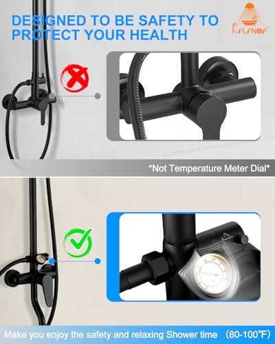 RALANDA Outdoor Shower Fixture,3 Functions Handle Tub Rainfall Shower Faucet Sets with Dial Thermometer Brass Valve, Exposed Shower System with 10'' Rainfall Shower Head Adjustable (Matte Black) - Image 4