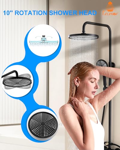 RALANDA Outdoor Shower Fixture,3 Functions Handle Tub Rainfall Shower Faucet Sets with Dial Thermometer Brass Valve, Exposed Shower System with 10'' Rainfall Shower Head Adjustable (Matte Black) - Image 5