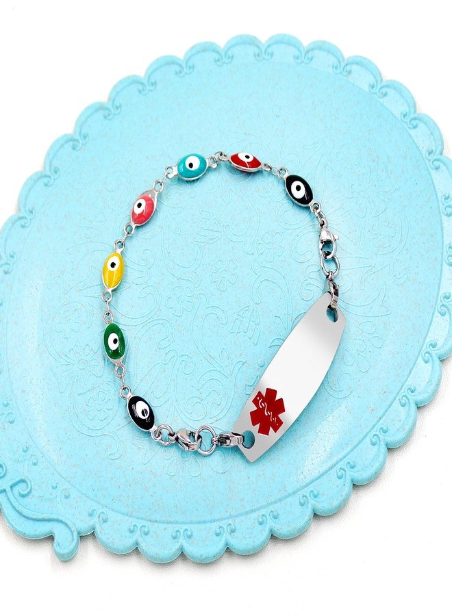 Uloveido Adjustable Stainless Steel Evil Eye Engraved Blood Thinner Medical Alert ID Bracelet for Mom Grandma Women Y3978 - Image 3