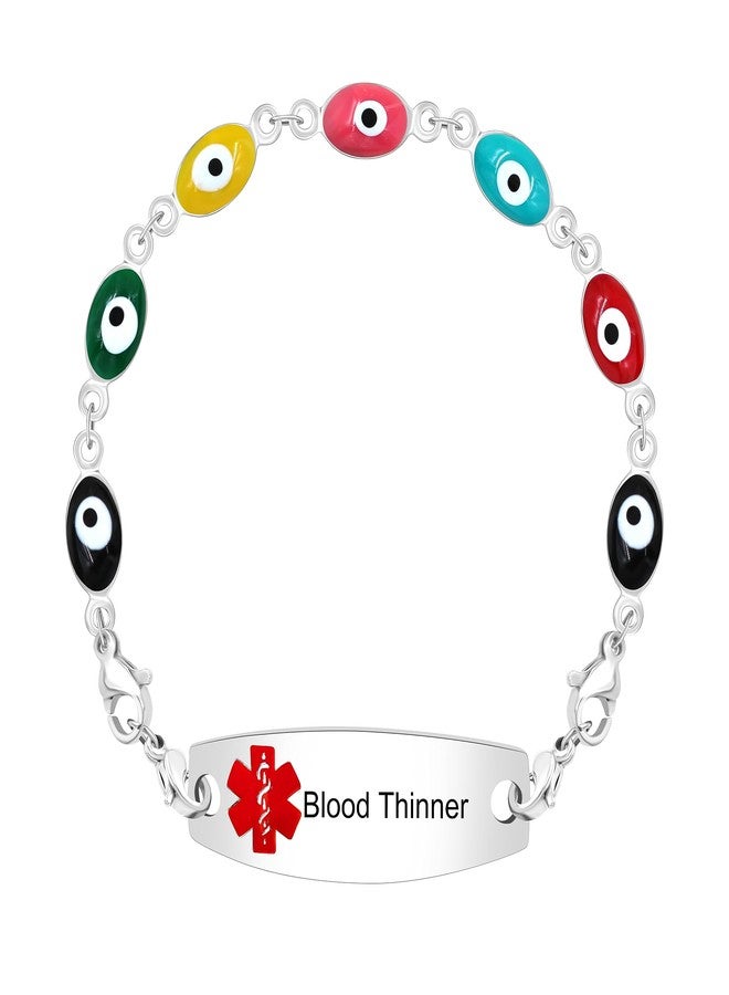Uloveido Adjustable Stainless Steel Evil Eye Engraved Blood Thinner Medical Alert ID Bracelet for Mom Grandma Women Y3978 - Image 1