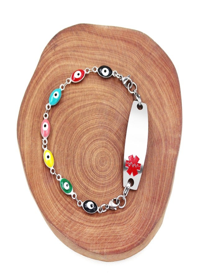 Uloveido Adjustable Stainless Steel Evil Eye Engraved Blood Thinner Medical Alert ID Bracelet for Mom Grandma Women Y3978 - Image 2