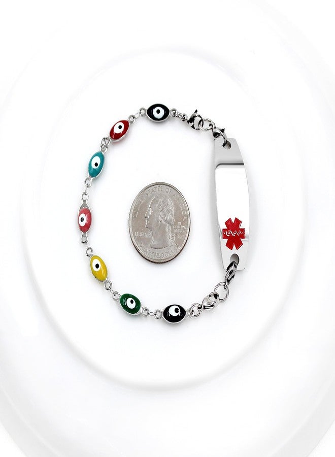 Uloveido Adjustable Stainless Steel Evil Eye Engraved Blood Thinner Medical Alert ID Bracelet for Mom Grandma Women Y3978 - Image 5