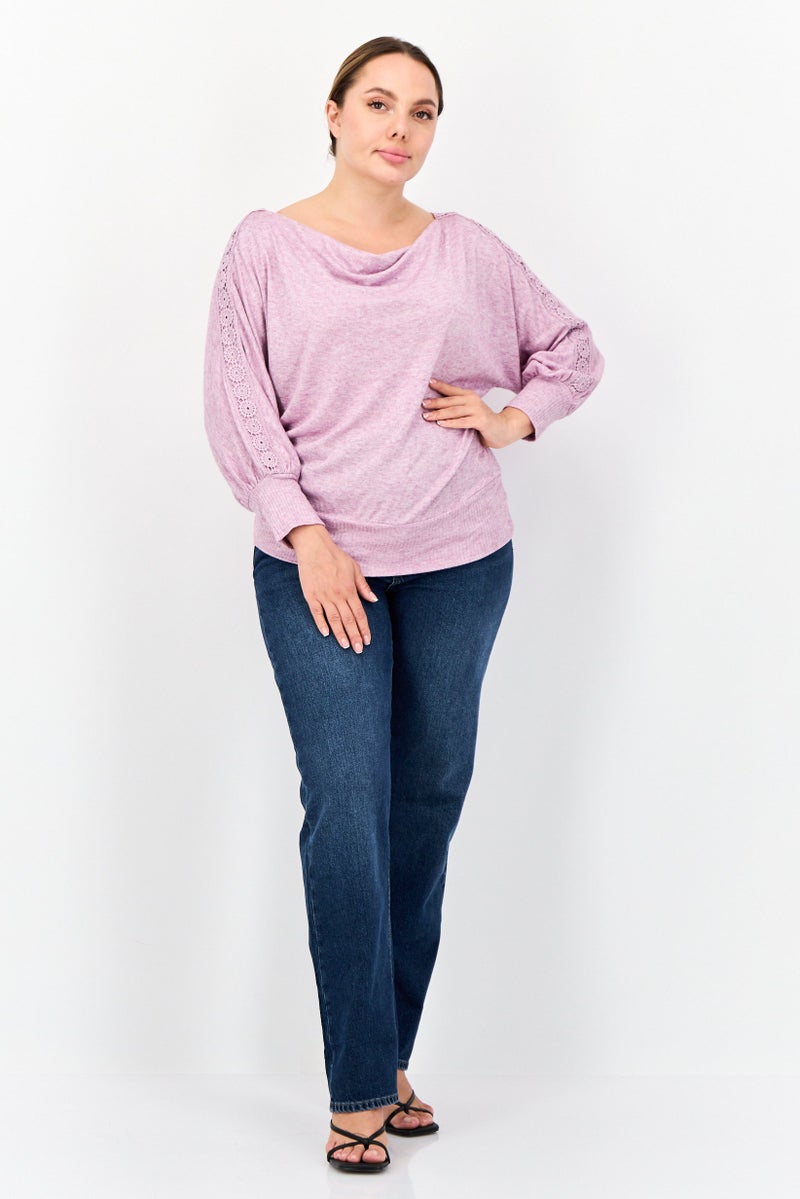 ADRIENNE VITTADINI Women Boat Neck Textured Blouse, Light Purple - Image 4