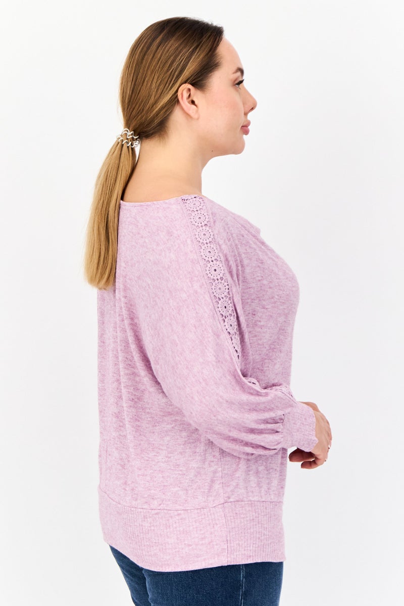 ADRIENNE VITTADINI Women Boat Neck Textured Blouse, Light Purple - Image 2