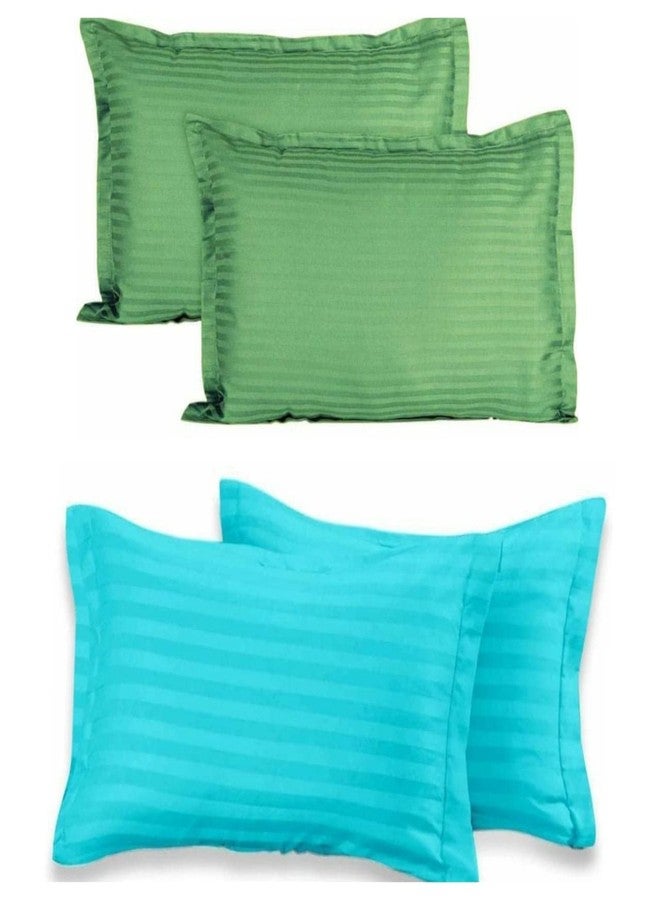 NeLeo Solid Stripes Pillow Covers, Set of 2 Pairs (4 Pieces) (Green-Aqua) - Image 1