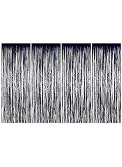 Black 4 Pack Christmas Decorations Metallic Foil Fringe Tinsel Curtain Happy Birthday Partyfoil Curtains Metallic Fringe Curtains