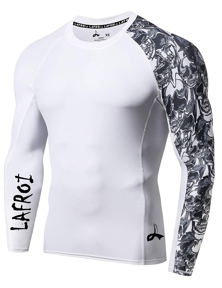 LAFROI Men's Long Sleeve UPF 50+ Baselayer Skins Performance Fit Compression Rash Guard-CLYYB Asym Skull Size XL - Image 1