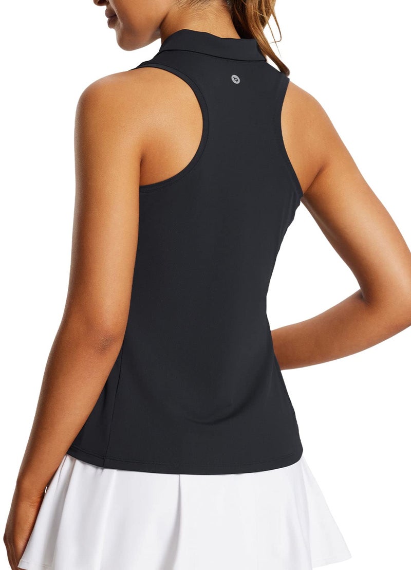 baleaf Women's Golf Shirts Tank Tops Sleeveless Tennis Polo Racerback with Zipper Collar Athletic Tanks Quick Dry-Black-S - Image 1
