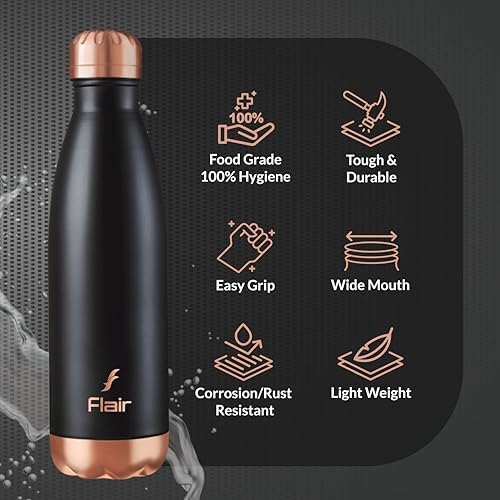 Flair Spark Vacuum Insulated Steel Bottle Black Color - (1000 ML, Black), 24 Hours Hot and Cold, Aqua Water Bottle, Thermal Bottle, Leak Proof, Office, Gym, Home, Kitchen, Hiking, Treking, Travel - Image 4