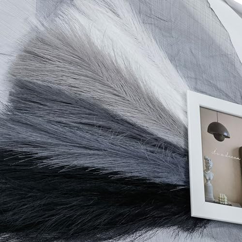SeptCat 8 Pcs 17" Pampas Grass Faux Dried Decor, Fluffy Fake Small Pompas Artificial Black White Grey Gray Pompous Short Stems Bouquet Flower Arrangement Vase Filler for Boho Home Wedding Decoration - Image 4