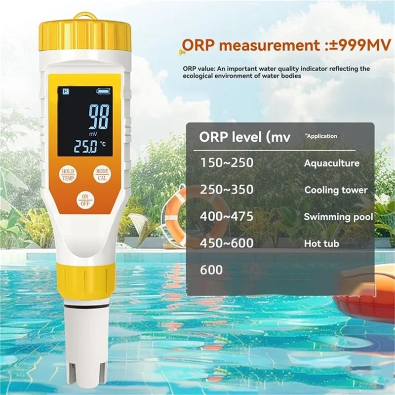 Water Detector, Digital Water Tester Swimming Pool for Aquaculture Spa 7 in 1 Quality PH EC TDS H2 Hydrogen ORP Salinity IP67 Waterproof,for Drinking Water - Image 3
