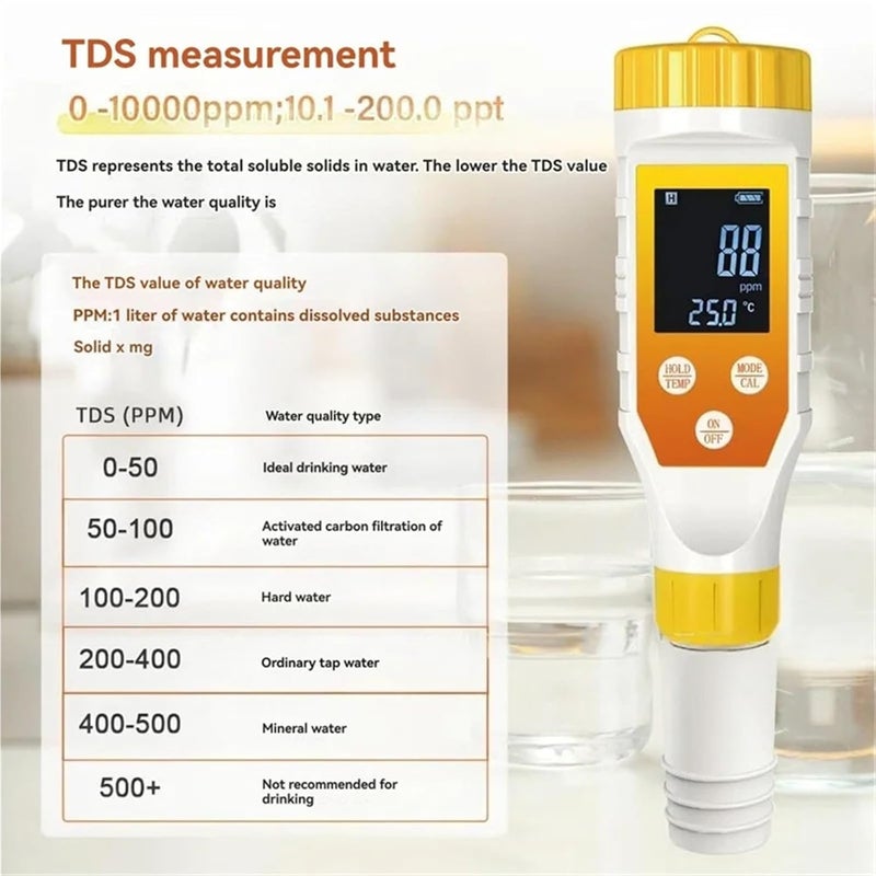 Water Detector, Digital Water Tester Swimming Pool for Aquaculture Spa 7 in 1 Quality PH EC TDS H2 Hydrogen ORP Salinity IP67 Waterproof,for Drinking Water - Image 4