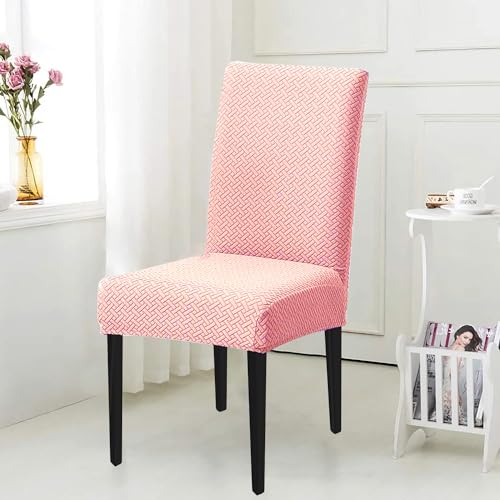 House of Quirk Elastic Jacquard Chair Cover Stretch Removable Washable Short Dining Chair Cover Protector Seat Slipcover (Pack of 2, Pink) - Image 2