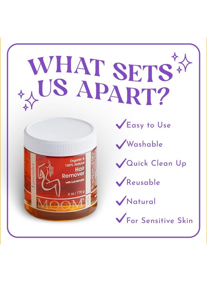 MOOM Oom Glaze Waxing Kit With Lavender Natural Waxing Kit For Women & Men Whole Body Bikini & Face Wax 6 Oz (170 G) Jar Sugar Wax Hair Remover With 18 Reusable Fabric Strips - Image 4