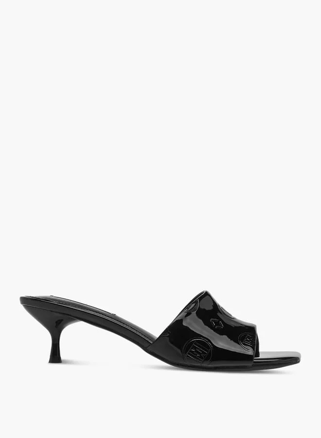 ELLE Women's Logo Embossed Slip-On Sandals with Kitten Heels