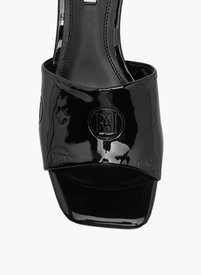 ELLE Women's Logo Embossed Slip-On Sandals with Kitten Heels