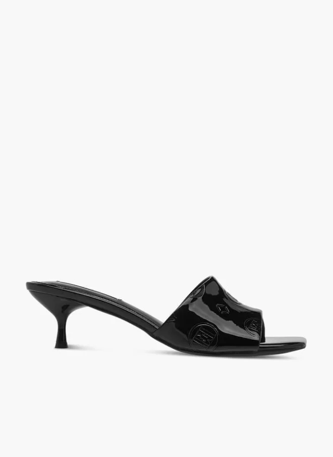 ELLE Women's Logo Embossed Slip-On Sandals with Kitten Heels