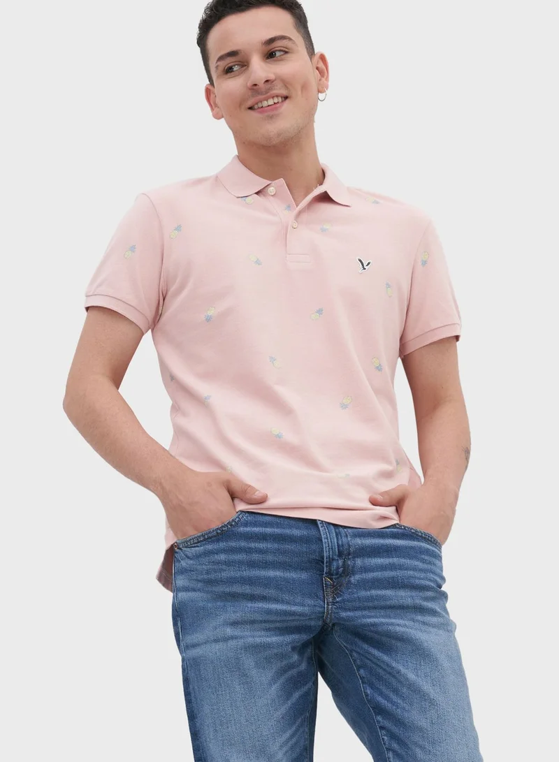American Eagle Printed Pique Polo