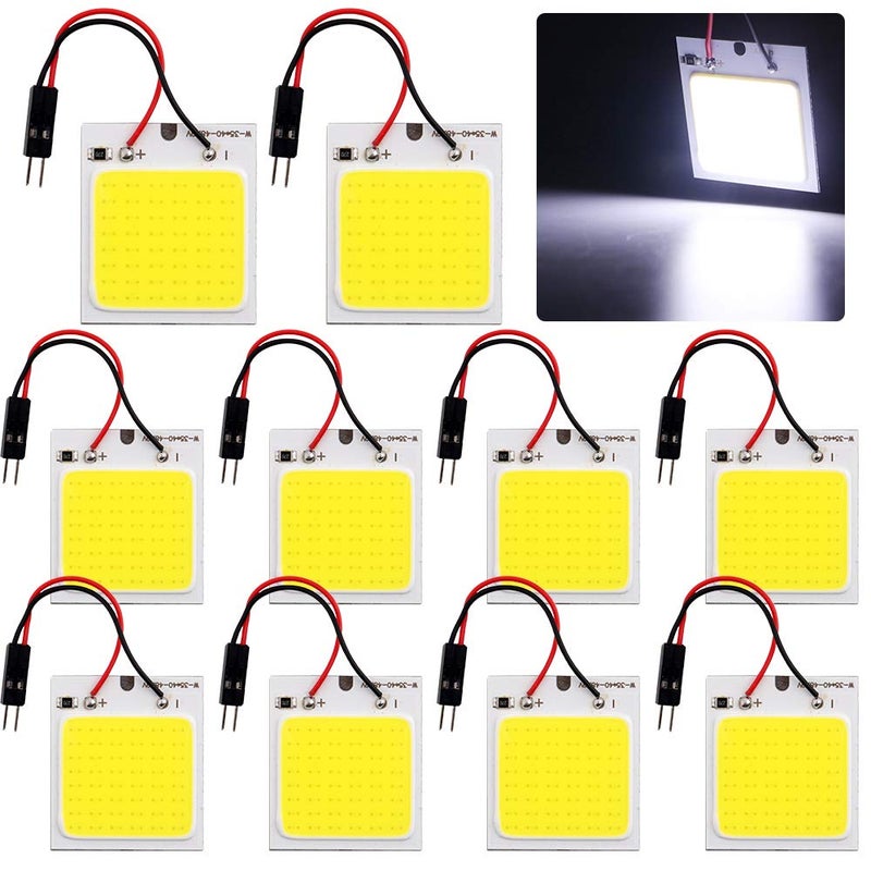 GrandviewTM COB 10Pack 48SMD DC12V LED Panel Dome Lamp Auto Car Interior Reading Plate Light Roof Ceiling Interior Wired Lamp With 10x BA9S T10 Festoon Adapters